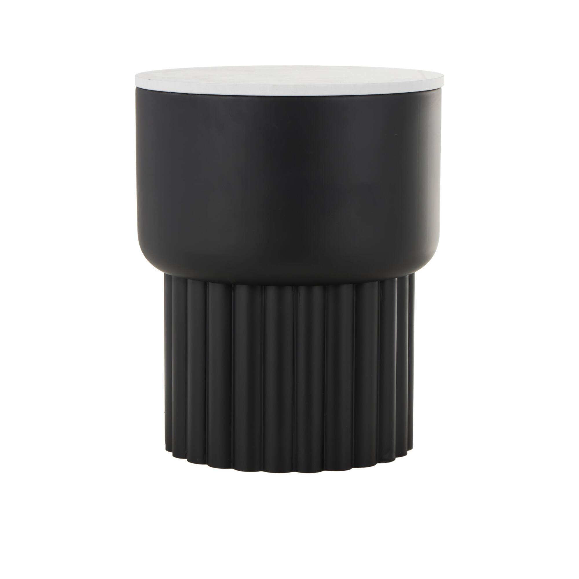 18.75" Black Metal Ribbed Side End Accent Table with White Marble Tabletop